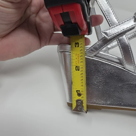 Womens Size 8.5 Silver Rhinestone Square Open Toe Strappy Wedge Sandals Elegant - Picture 10 of 10